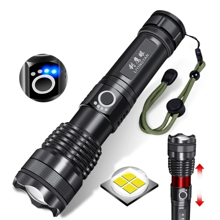 LIYINGYAN LED Flashlight Aluminum Alloy Telescopic Zoomable Flashlight - Black