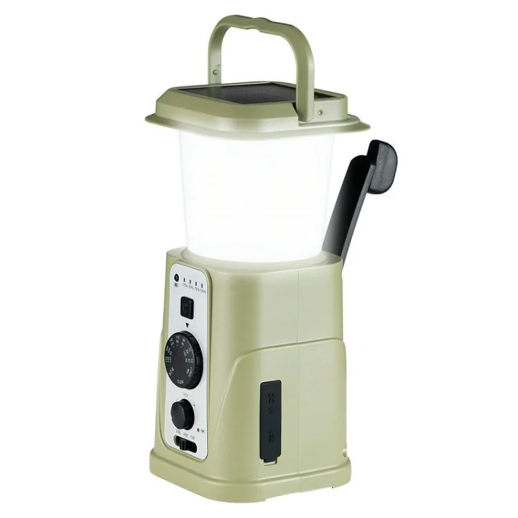 2000mAh Outdoor Tent Light Hand Crank Solar Dynamo AM / FM Radio Camping Lamp (US Version) - Green