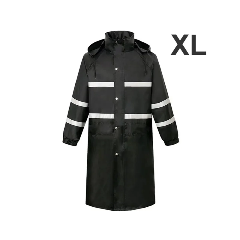 Rain Cape with Hood Dual Layer Long Raincoat Reflective Emergency Poncho for Outdoor Work - Black / XL