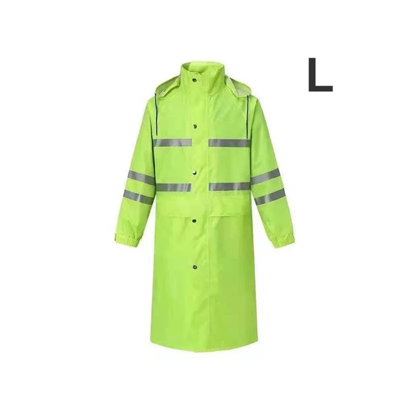 Rain Cape with Hood Dual Layer Long Raincoat Reflective Emergency Poncho for Outdoor Work - Green / L