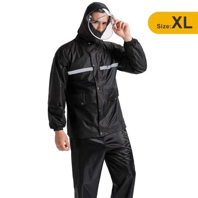 Raincoat Suit Fishing Rain Gear Jacket Pants Dual-Layer Thick Rain Coat Set for Adult Men Women - Black / XL