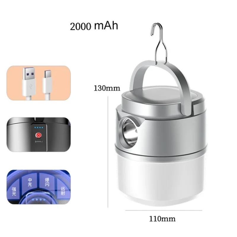 Outdoor Camping Lamp Emergency Tent Light Hiking Fishing Night Light - White / 2000mAh