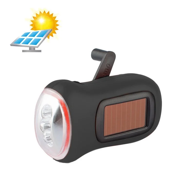 LED Solar Taschenlampe Handkurbel Dynamo Torch Light Multifunktion Tragbares Licht - Schwarz