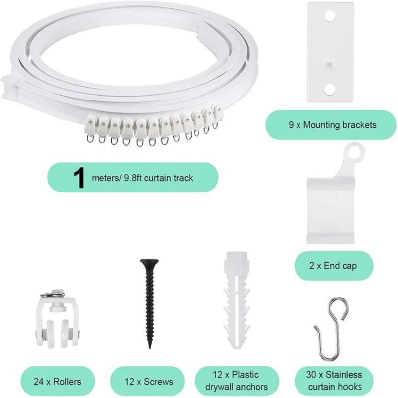 1m Curtain Track Bendable Silent Curtain Rail Flexible Curtain Track Set with Accessories