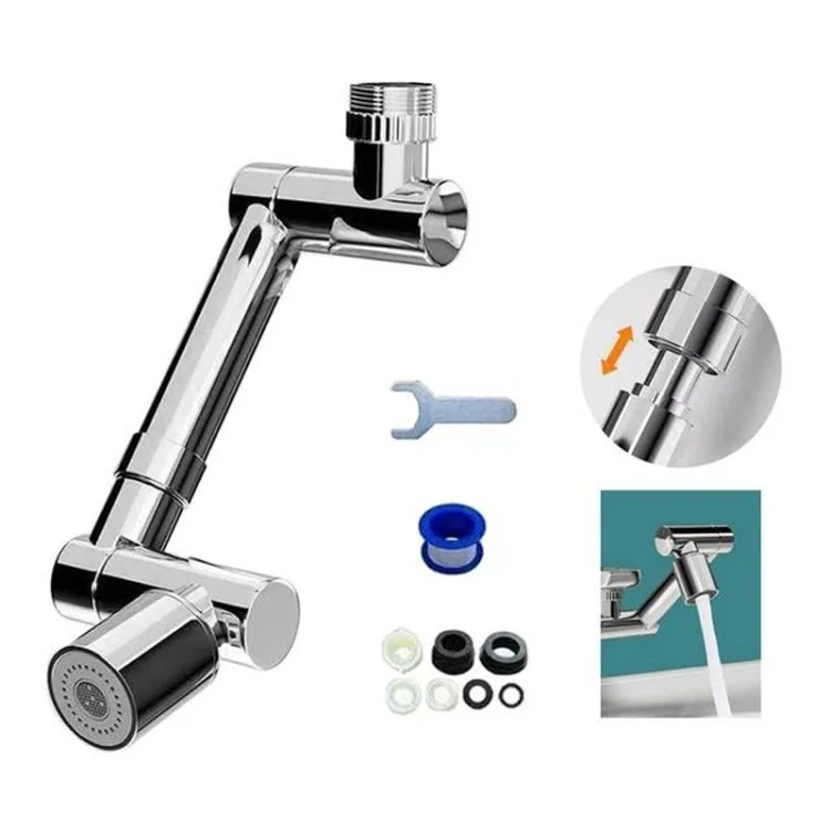 Faucet Extender 1440-Degree Rotation Telescopic Tap Aerator - Silver / Single Gear
