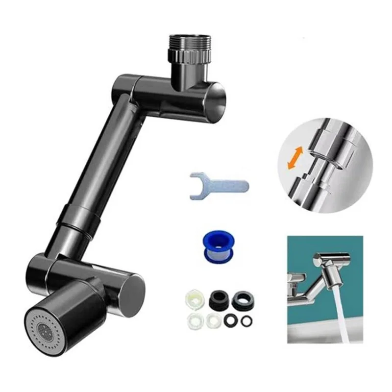 Faucet Extender 1440-Degree Rotation Telescopic Tap Aerator - Black / Single Gear