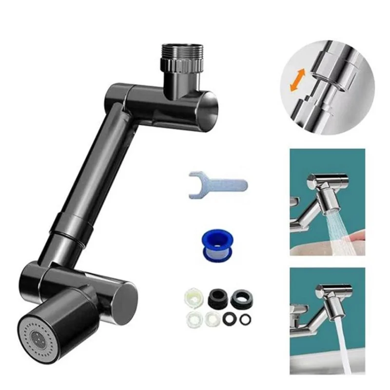 Faucet Extender 1440-Degree Rotation Telescopic Tap Aerator - Black / Dual Gear