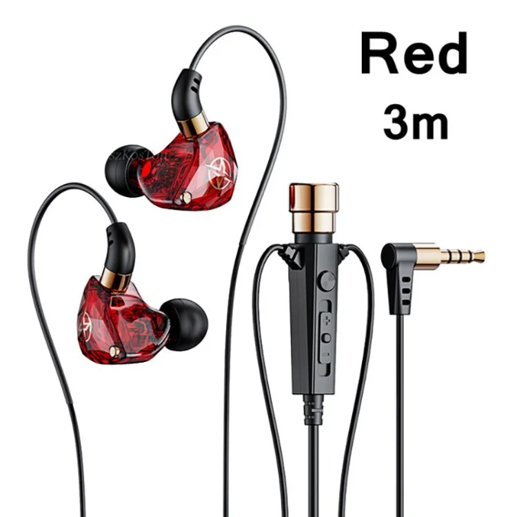 KT-02 Wired Earbuds Noise-Cancelling Earphones with Mic for Music / Calls - Red / 3m
