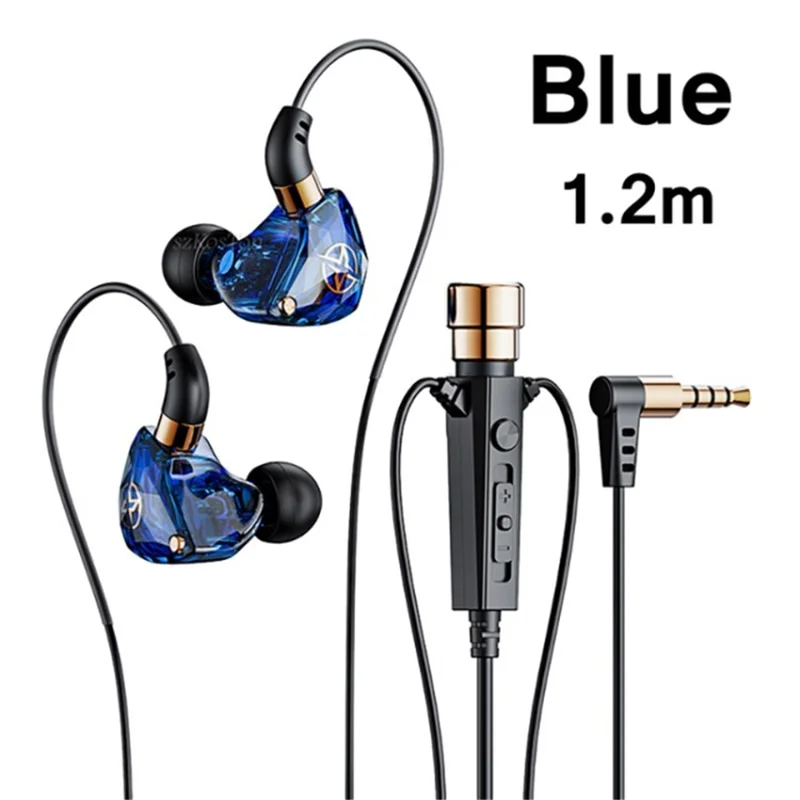 KT-02 Wired Earbuds Noise-Cancelling Earphones with Mic for Music / Calls - Blue / 1.2m