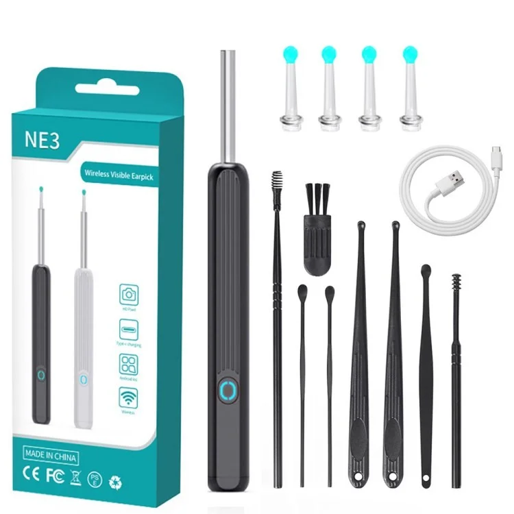 H02051 Earpick 3.6 mm Wifi Herramienta de Extracción de Cera Para la Oreja Visible Con Cámara Para el Oído, Limpiador de Orejas - Negro / Estilo B