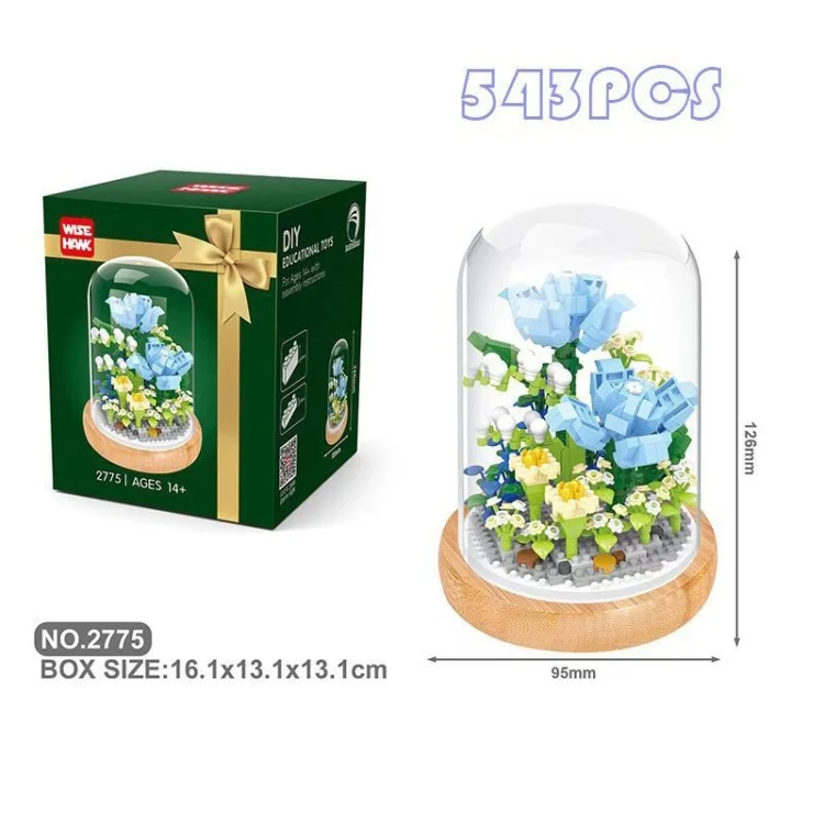 Blocos de Construção em Miniatura de Flores Lírio Rosa Tulipas Buquê Margarida Imortal Girassol Mini Peça Decorativa para Casa - Encantadora Azul