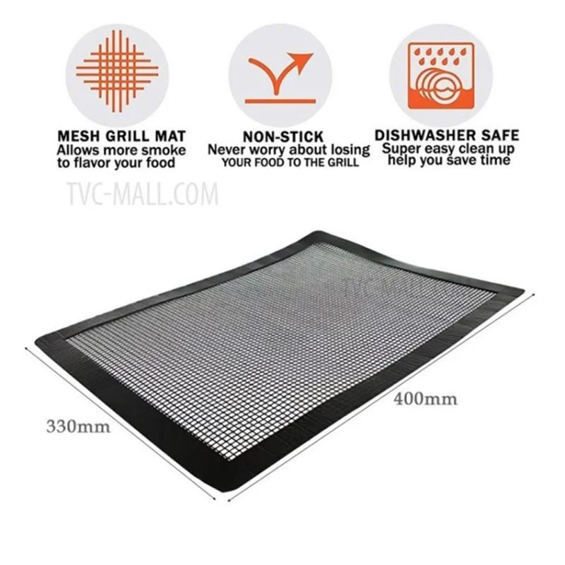 2Pcs / Set BBQ Grill Mesh Mat 40x33cm Non-Stick Cooking Sheet Liners (NO FDA Certification, BPA-free) - Black