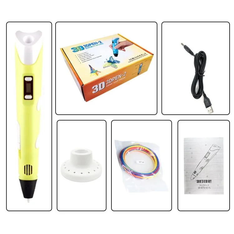 Bolígrafo de Impresión 3D de Segunda Generación con Alimentación USB para Niños - Amarillo