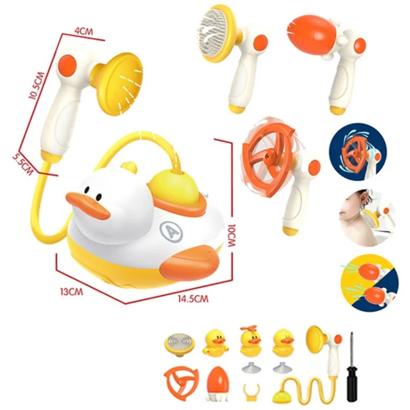 Electric Bath Duck Set with Shower Toy Battery Operated Multifunctional Bathtub Playset for Toddlers - 21D