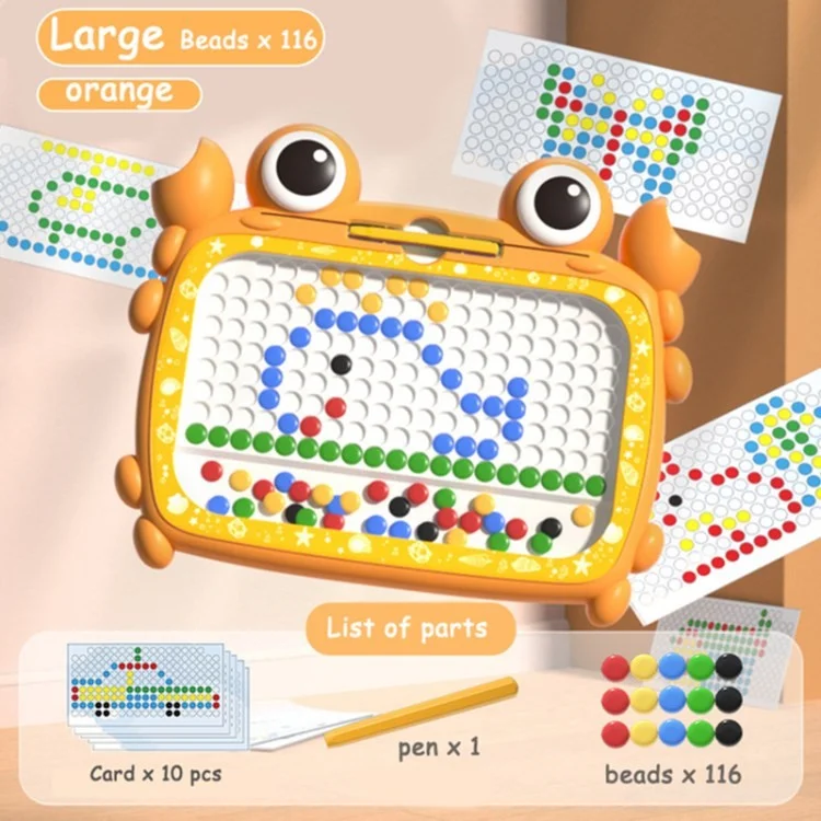 Magnetic Drawing Board Cartoon Crab Magnetic Dots Art Drawing Board Educational Toy - Orange / Large Size