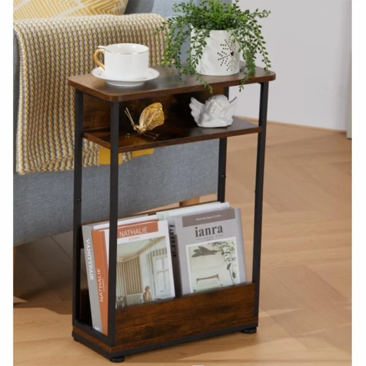 Yeakoo Living Room Salvando Mesa Lateral Com Rack de Revista, 40x18x55cm - Papel Antigo Vermelho (MOQ: 300)