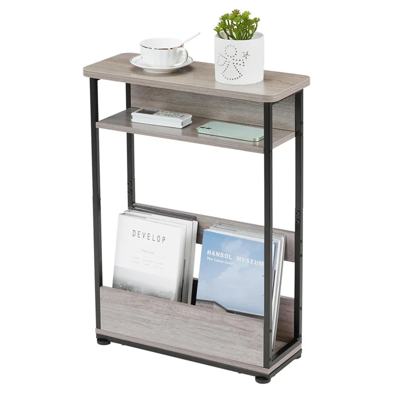 DULCII 3 Tier Slim End Table Narrow Space Nightstand with Magazine Shelf (MOQ: 300)
