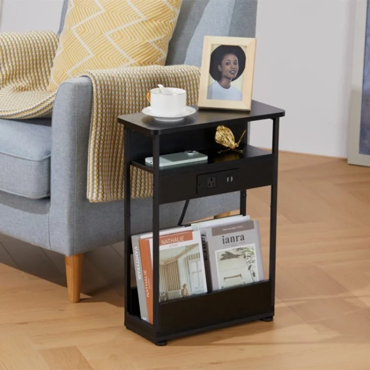 YEAKOO Bedside Table Magazine Shelf End Table with USB Ports and Power Outlet, US Plug (MOQ: 300)