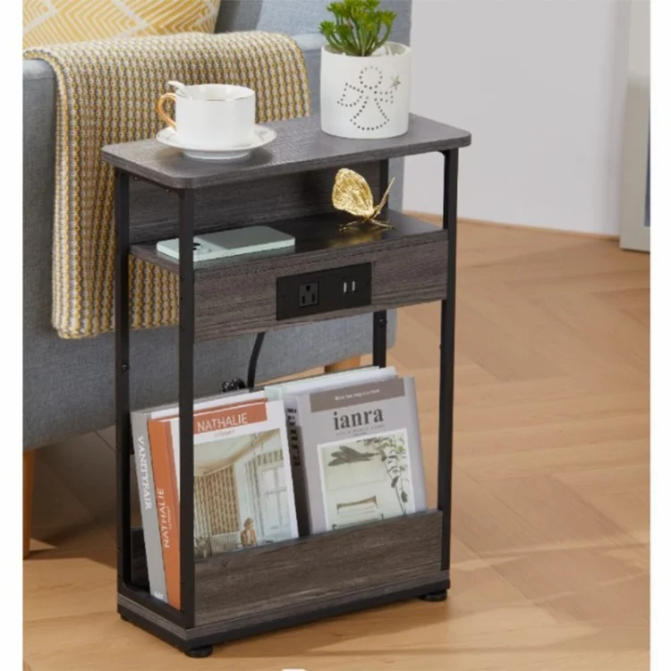 Yeakoo Side Table Mit USB -anschlüssen Und Power Outlet Magazine Halter Nachttisch, US -plug (MOQ: 300)