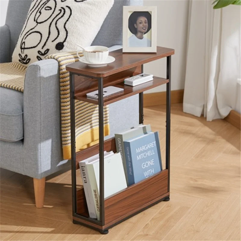 YEAKOO Vintage Narrow Side Table with Storage Shelf Bedside Table Nightstand (MOQ: 300) - Cherry Color