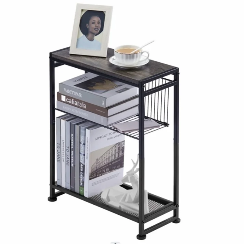DULCII 432x180x550mm Narrow End Table Storage Mesh Shelf Nightstand Side Table (MOQ: 200) - Grey