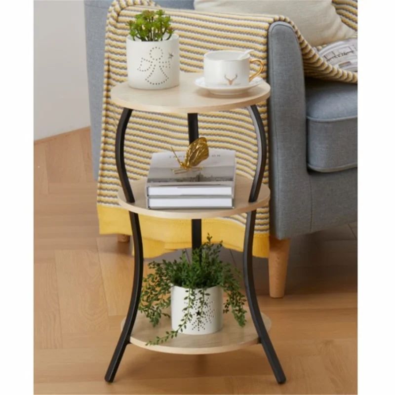 DULCII 30x55cm Round Side Table 3 Tiers Coffee Table with Storage Shelf (MOQ: 200)