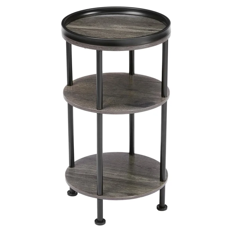 DULCII 8663-C 4-Leg Small Round Table Wooden Top Side End Table with Metal Frame, 300 x 300 x 550mm - Grey