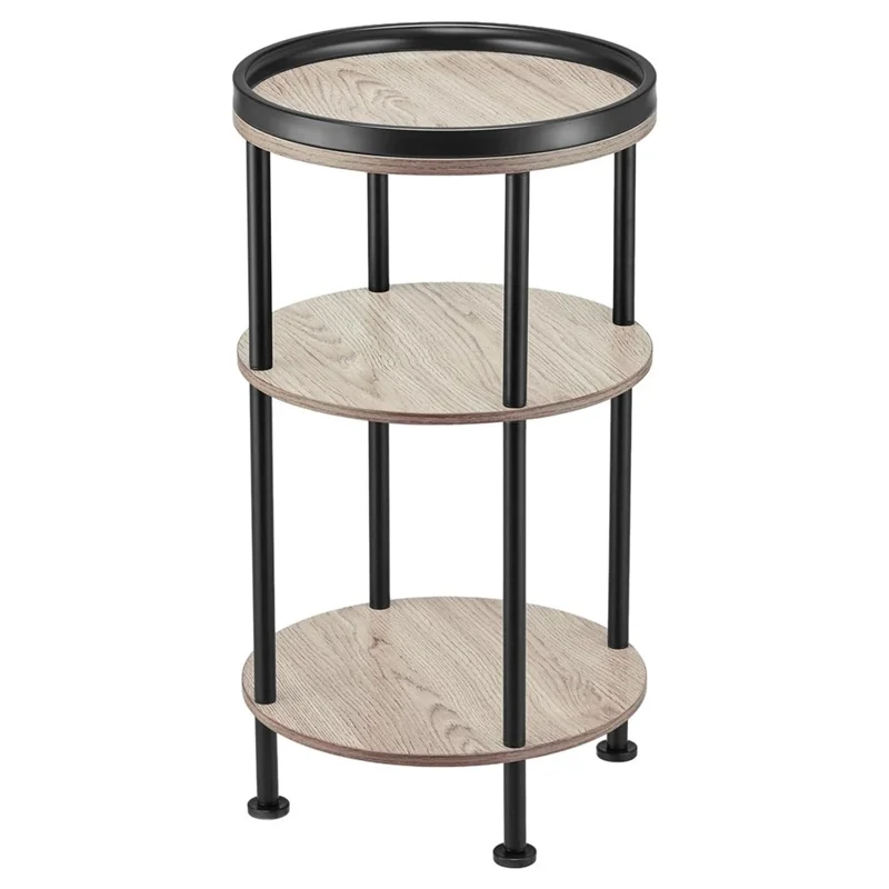 DULCII 8663-C 4-Leg Small Round Table Wooden Top Side End Table with Metal Frame, 300 x 300 x 550mm - Oak