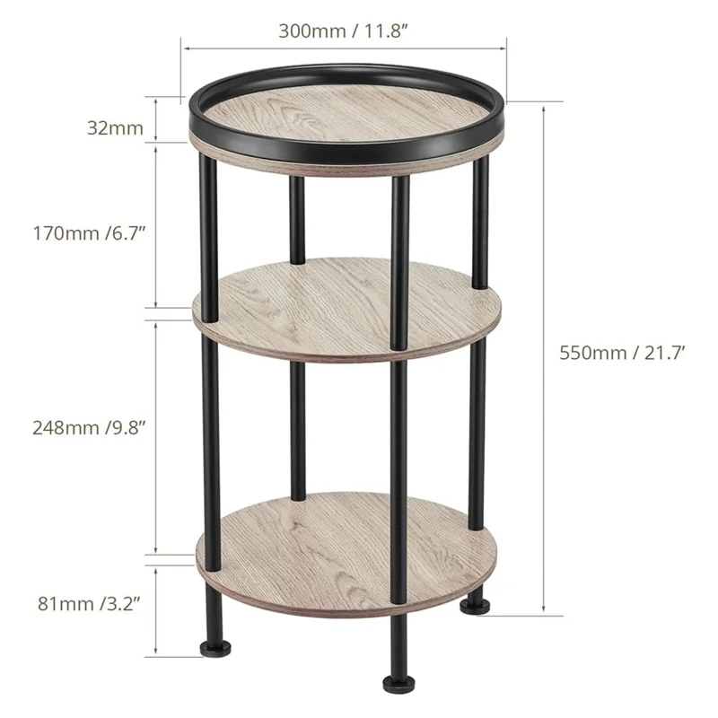 DULCII 8663-C 4-Leg Small Round Table Wooden Top Side End Table with Metal Frame, 300 x 300 x 550mm - Oak