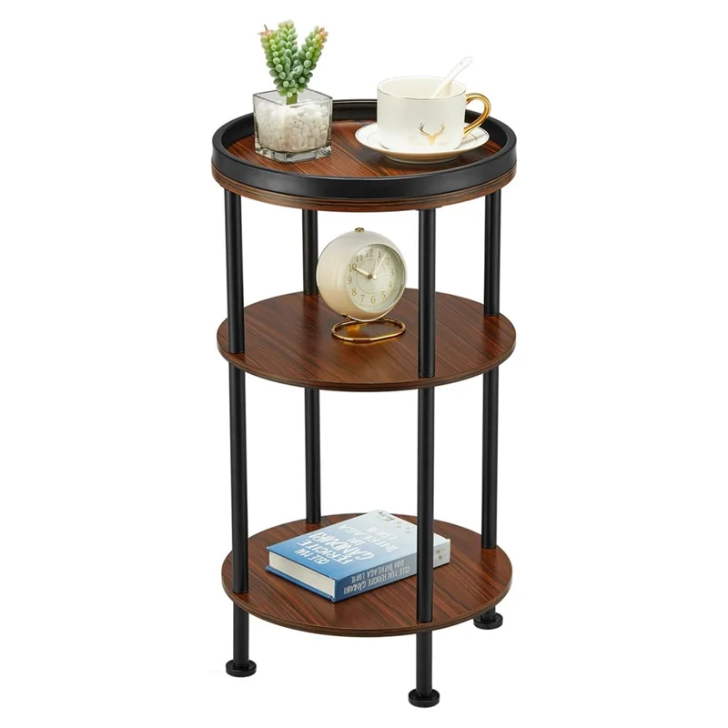 DULCII 8663-C 4-Leg Small Round Table Wooden Top Side End Table with Metal Frame, 300 x 300 x 550mm - Cherry