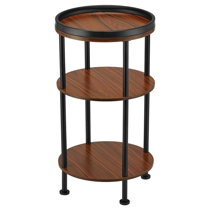 DULCII 8663-C 4-Leg Small Round Table Wooden Top Side End Table with Metal Frame, 300 x 300 x 550mm - Cherry