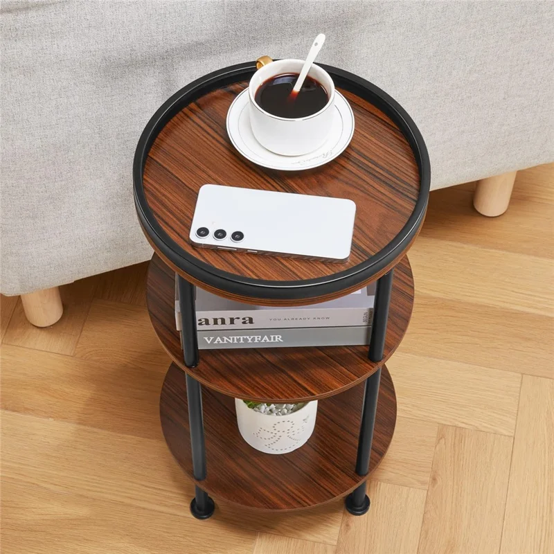 DULCII 8663-C 4-Leg Small Round Table Wooden Top Side End Table with Metal Frame, 300 x 300 x 550mm - Cherry