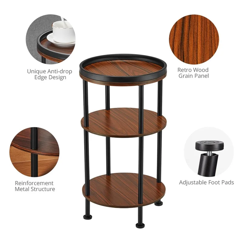 DULCII 8663-C 4-Leg Small Round Table Wooden Top Side End Table with Metal Frame, 300 x 300 x 550mm - Cherry