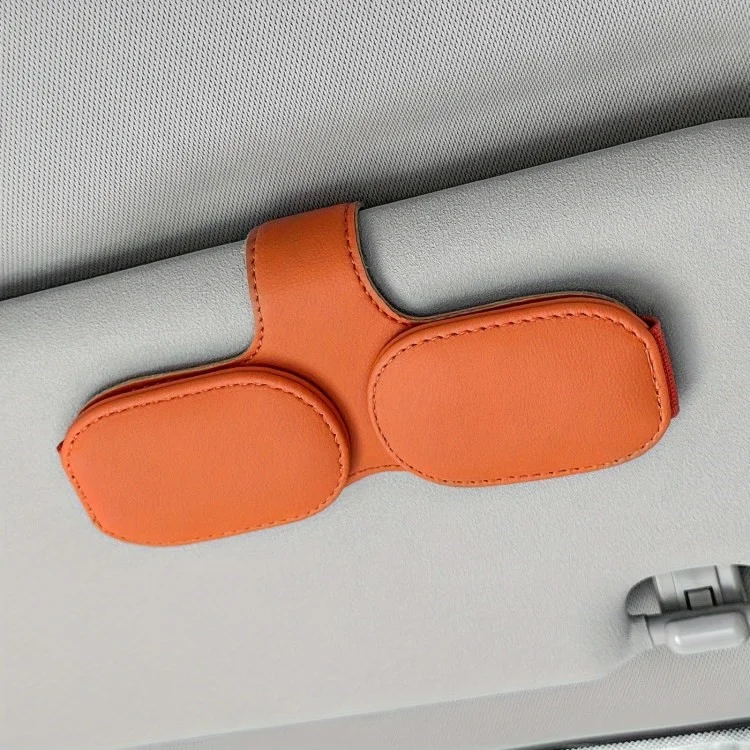 Car Sunglasses Holder Vehicle Visor Clip Magnetic PU Leather Sun Glasses Eyeglass Hanger - Orange
