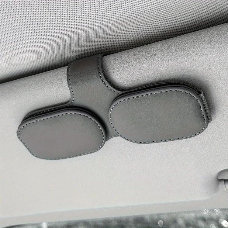 Car Sunglasses Holder Vehicle Visor Clip Magnetic PU Leather Sun Glasses Eyeglass Hanger - Grey