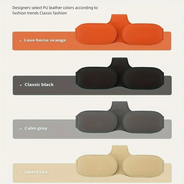 Car Sunglasses Holder Vehicle Visor Clip Magnetic PU Leather Sun Glasses Eyeglass Hanger - Grey