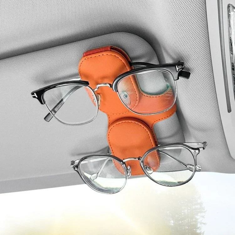 Car Sunglasses Holder Vehicle Visor Clip Magnetic PU Leather Sun Glasses Eyeglass Hanger - Grey