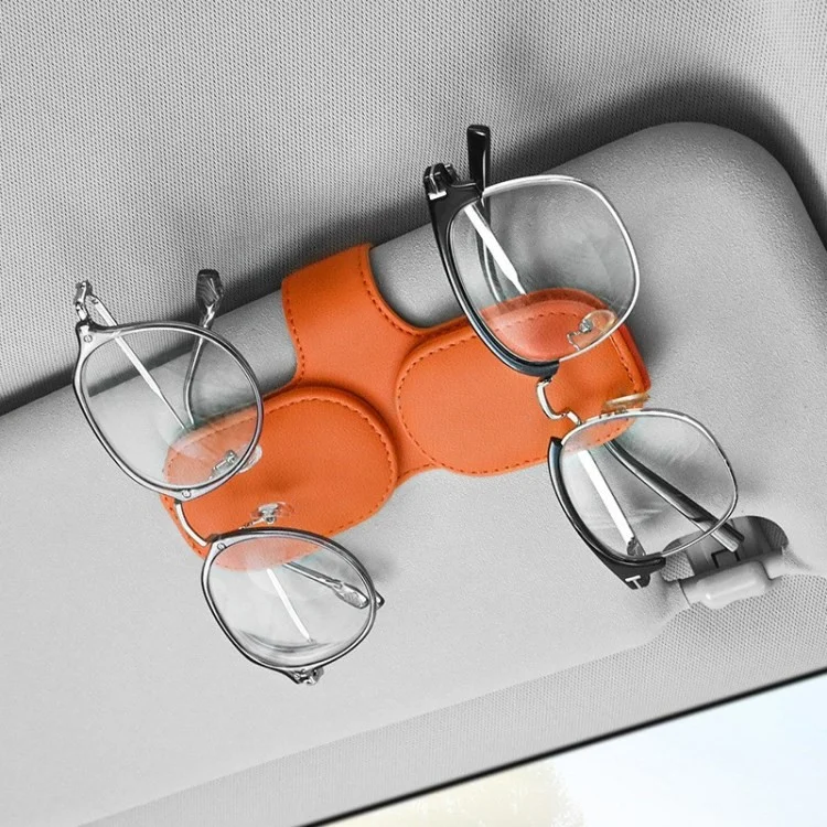 Car Sunglasses Holder Vehicle Visor Clip Magnetic PU Leather Sun Glasses Eyeglass Hanger - Grey