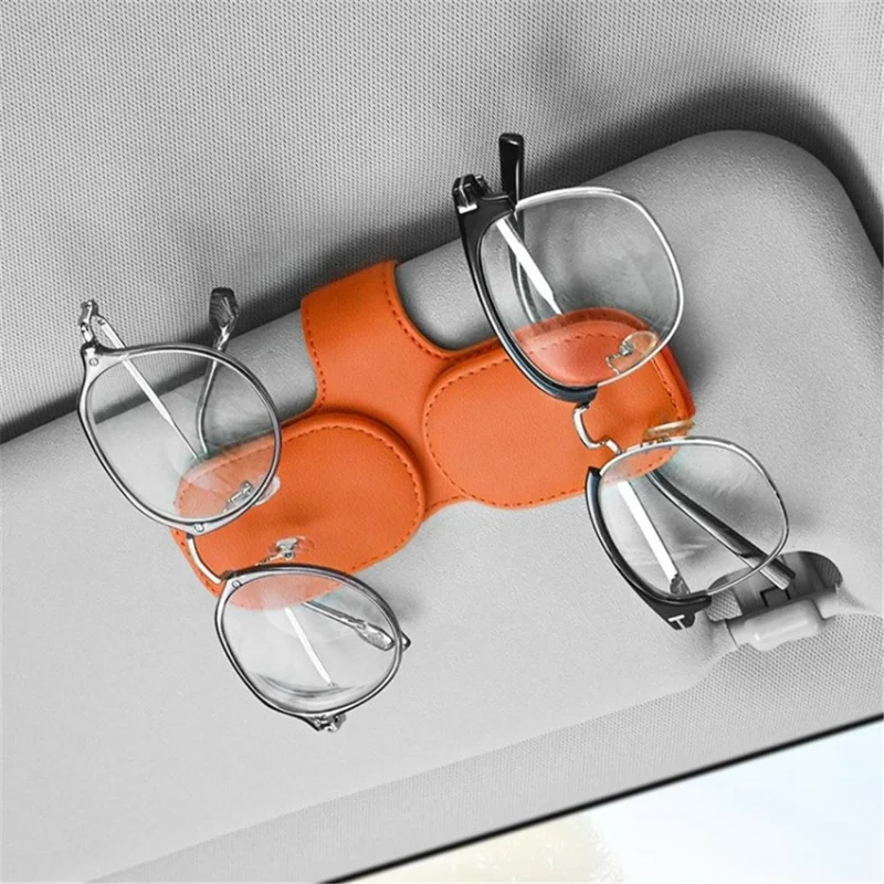 Car Sunglasses Holder Vehicle Visor Clip Magnetic PU Leather Sun Glasses Eyeglass Hanger - Beige