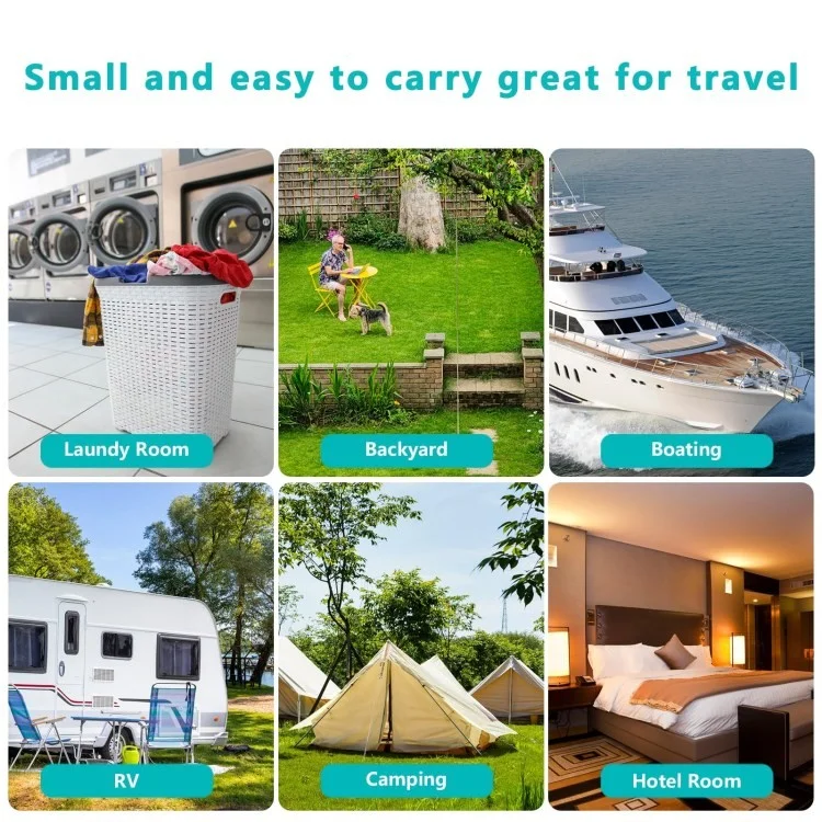 Punch-Free Clothesline Outdoor Car Camping Drying Elastic Clothesline - Blue+Colorful Clips