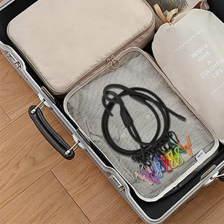 Punch-Free Clothesline Outdoor Car Camping Drying Elastic Clothesline - Black+Colorful Clips