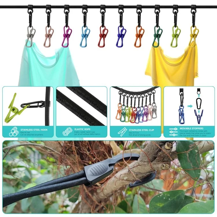 Stendibiancheria Senza Pugno Domestico Per Auto da Bordo Per Asciugatura da Campeggio Esterno - Black+clip Nere