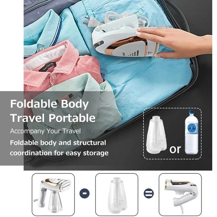 1600W Foldable Handheld Garment Steamer 250ml Water Tank Automatic Steam Brush Hanging Ironing Machine - White+Single Gear / EU Plug