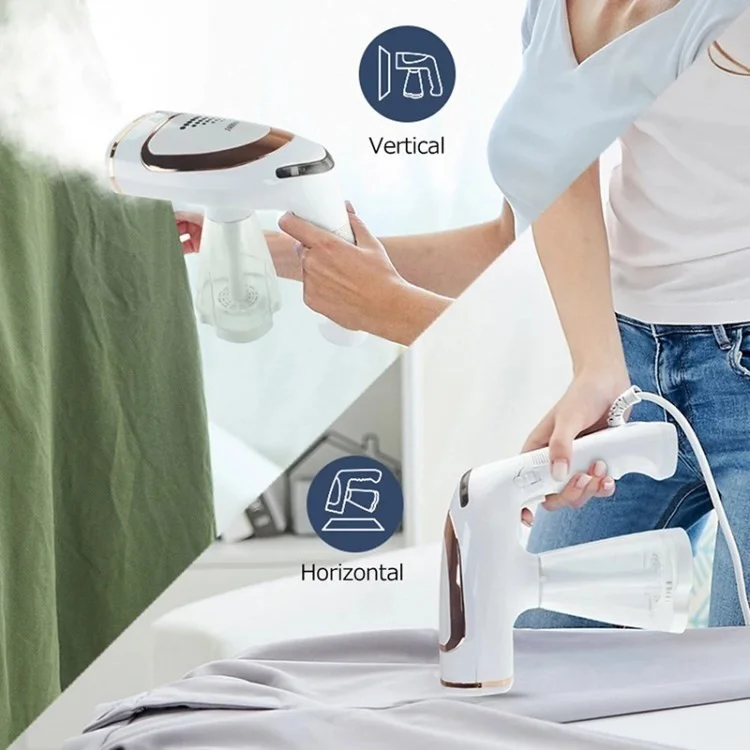 1600W Foldable Handheld Garment Steamer 250ml Water Tank Automatic Steam Brush Hanging Ironing Machine - White+Single Gear / EU Plug
