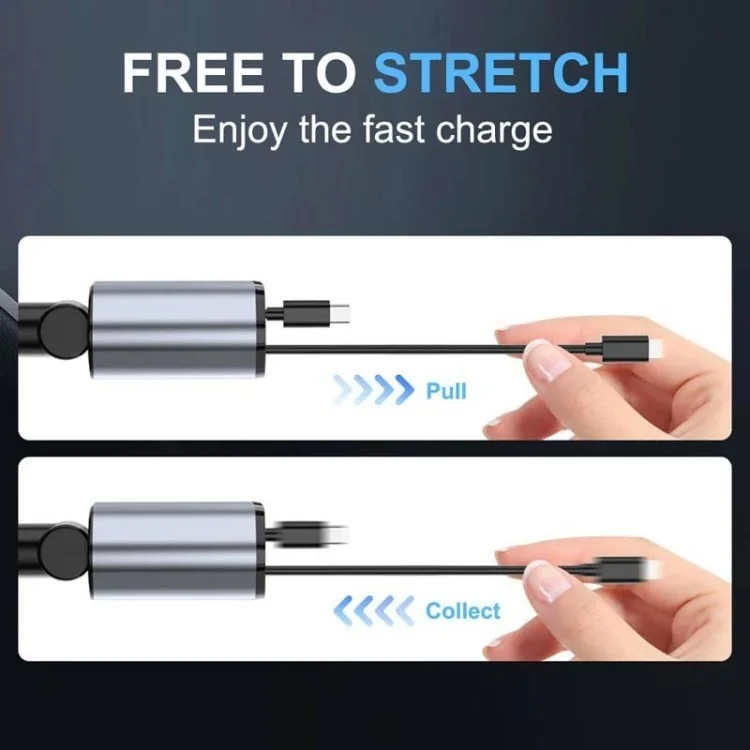 USB+Type-C Dual Port Fast Charging Cigarette Lighter Car Charger with Retractable Cable - Type-C+Type-C