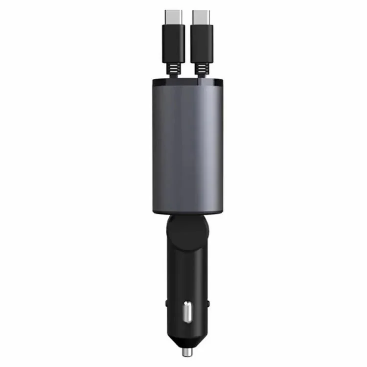 USB+Type-C Dual Port Fast Charging Cigarette Lighter Car Charger with Retractable Cable - Type-C+Type-C