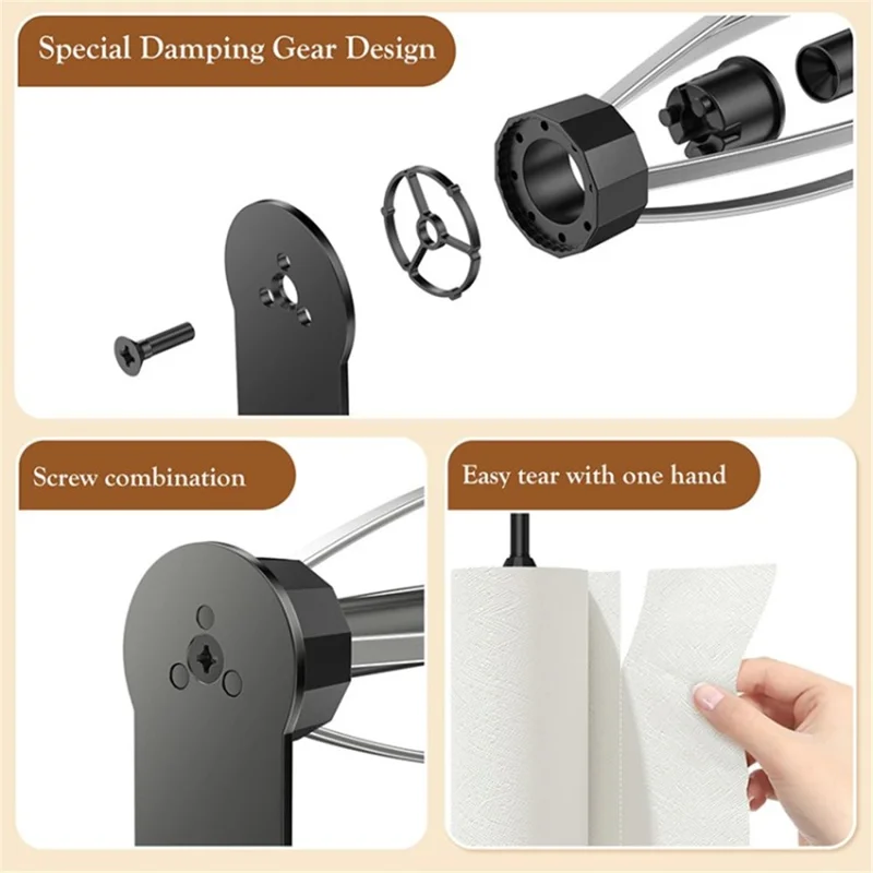 Suporte de Toalhas de Papel Com Amortecimento de Papel Higiênico Suporte Para Cozinha de Banheiro - Preto