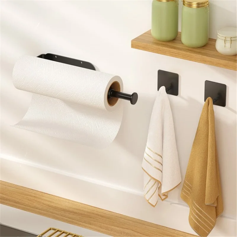 Suporte de Toalhas de Papel Com Amortecimento de Papel Higiênico Suporte Para Cozinha de Banheiro - Preto