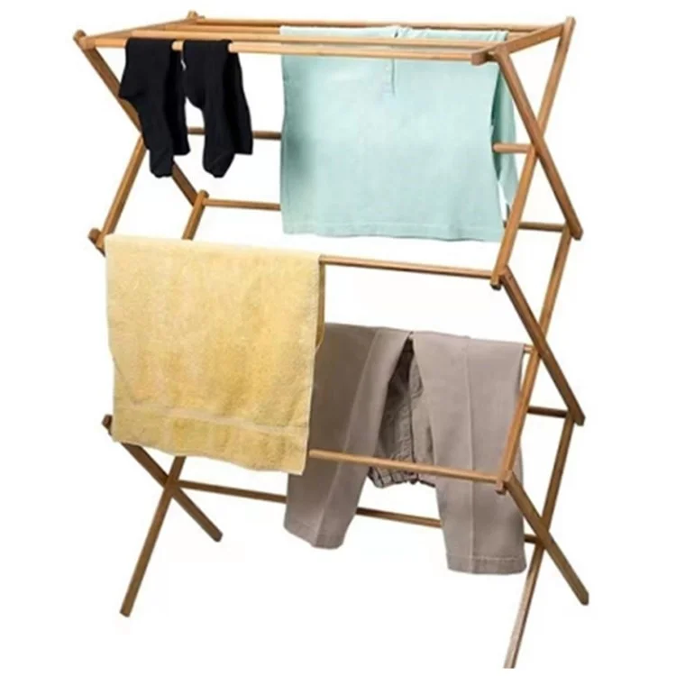 Rack de Seca de Roupas Dobráveis ​​rack de Lavanderia Sólida Para Roupas, Toalhas - Cor de Madeira