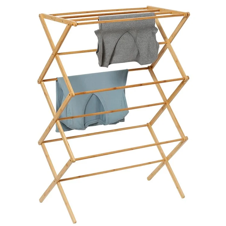 Rack de Seca de Roupas Dobráveis ​​rack de Lavanderia Sólida Para Roupas, Toalhas - Cor de Madeira